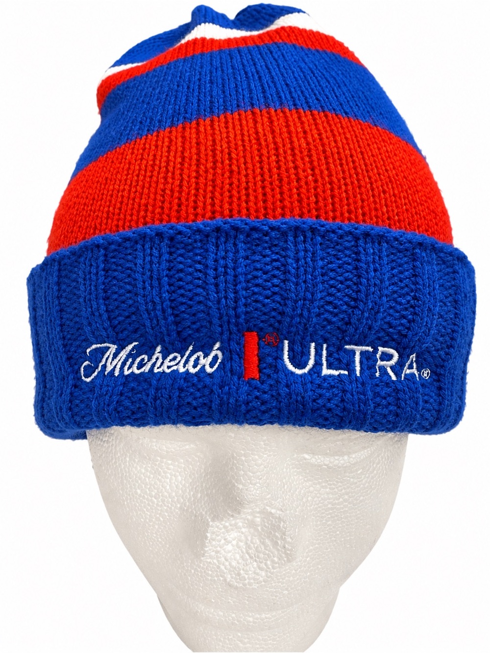 Michelob Ultra Striped Cuff Beanie Blue Red White Beer Hat